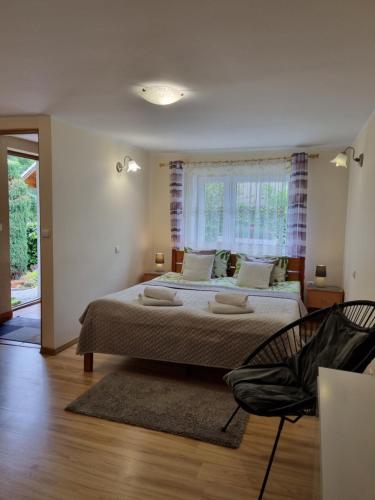 カルパチにあるPokój Kameralny- De Luxe z oddzielnym wejsciemの大きなベッドと窓のある寝室