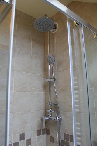 巴特佐維克的住宿－天空公寓，浴室内配有淋浴和头顶淋浴