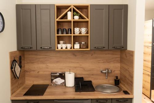 a bathroom with a sink and a counter at Apartman Aleni - Bela Reka, Brzeće in Brzeće