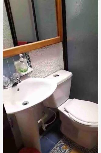 a bathroom with a white sink and a toilet at RanchoVista coffee ring The land of Encanto in Quimbaya