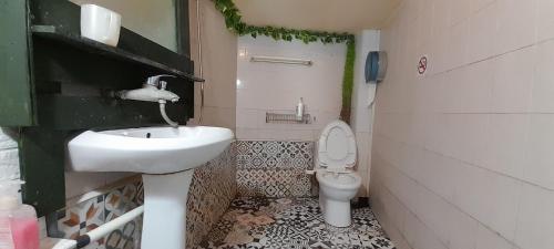 a small bathroom with a sink and a toilet at Green Homestay in Hanoi