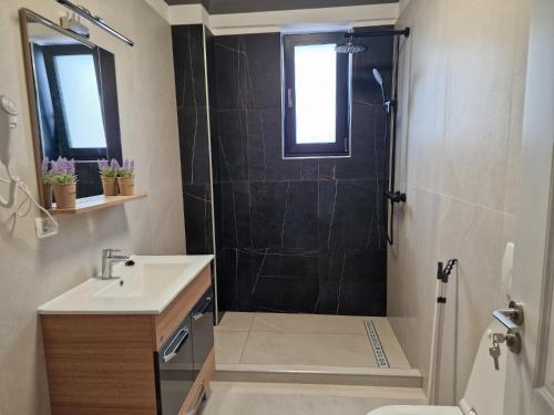 a bathroom with a shower and a sink at Crystal Sands Residence in Eforie Nord