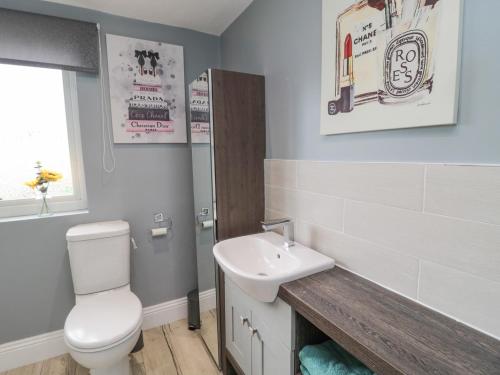 un baño con inodoro y lavabo en 4 Tyne View, en Hexham