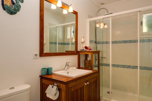 een badkamer met wastafel en douche bij Villa Le Port d'attache in Vallauris