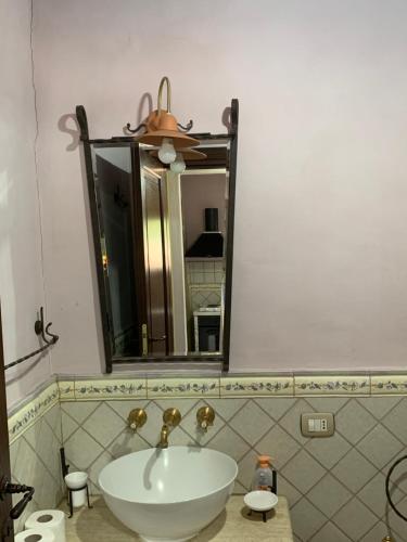 a bathroom with a sink and a mirror at Podere le Mulina in Castiglione dʼOrcia
