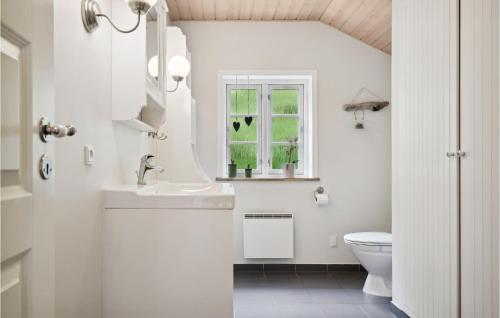 ein weißes Bad mit einem Waschbecken und einem WC in der Unterkunft Beautiful Home In Toftlund With Wifi in Arrild