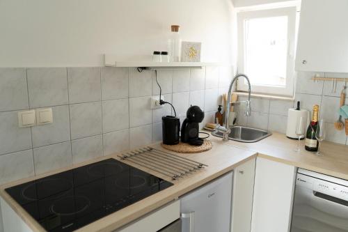 a kitchen with a sink and a counter top at L'infini Sea View apartments Zubovići in Zubovići