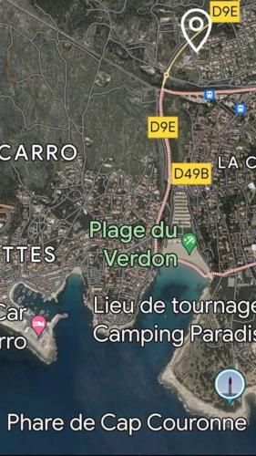 Une carte d'une ville fermée dans l'établissement Maison Cosy à 500 m de la plage de la Couronne, à La Couronne
