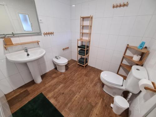 a bathroom with a sink and a toilet at Preciosa Casa de Campo + Playa + Jardín + Mascotas in Naveces