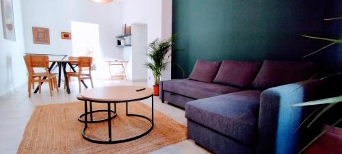 un salon avec un canapé et une table dans l'établissement My flat with terrasse in Avignon! Disney Prime vidéo, à Avignon