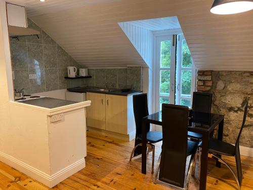 a kitchen and dining room with a table and chairs at 2 Bed Townhouse Eyre Square City Centre in Galway