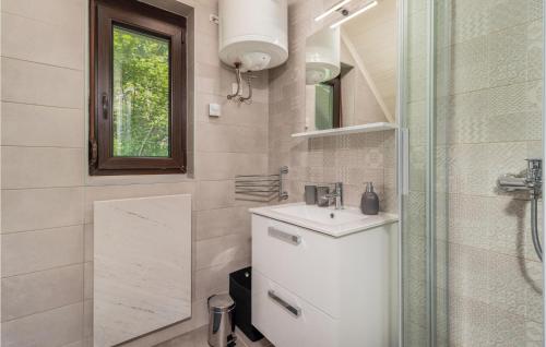 y baño con aseo, lavabo y ducha. en Stunning Home In Brod Na Kupi With Wifi, en Brod na Kupi