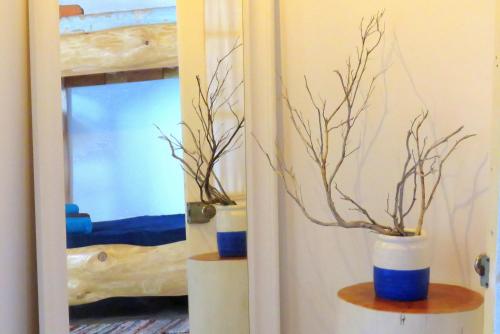 two blue and white vases with branches in them at Casa do Cais in Monte