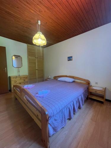 a bedroom with a large bed with a blue blanket at DOLCE NOTTE rooms in Virpazar