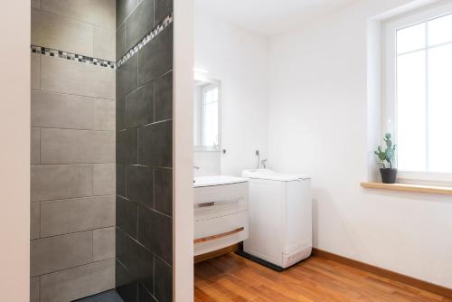y baño con lavabo y espejo. en La Terrasse Du Gibet en Montigny-lès-Metz