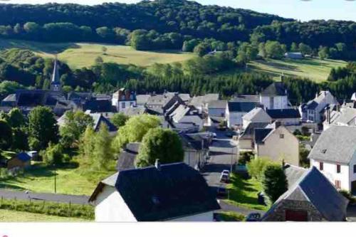 an aerial view of a small town with houses at Appartement Dans un village en Auvergne sancy in Égliseneuve-dʼEntraigues