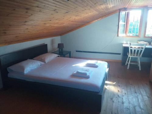 a bedroom with a bed and a table and a chair at Zephyr Guest House in Lefokastro