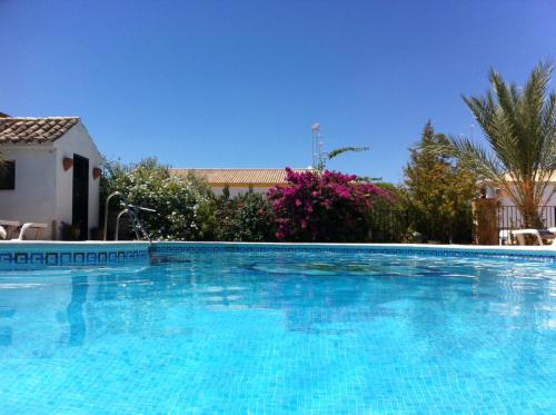 a large swimming pool with blue water at Hotel El Molino in Osuna