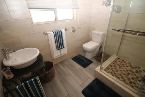 a bathroom with a toilet and a sink and a shower at Anju 2 in Margate