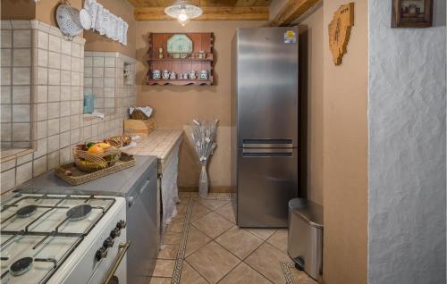 a kitchen with a stainless steel refrigerator and a stove at Gorgeous Home In Roc With Wifi in Roč