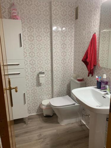 een badkamer met een toilet en een wastafel bij Habitación individual in Valencia