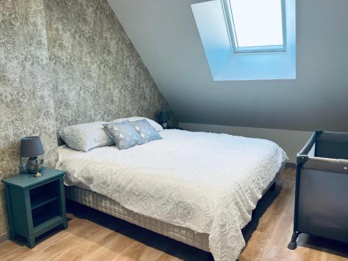 een slaapkamer met een bed en een raam bij Charmante maison à Blois - Terrasse privée - 8 pers in Blois