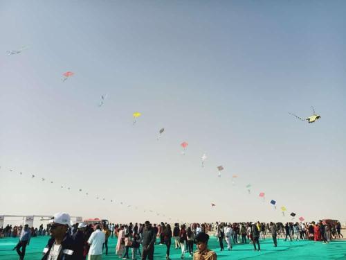 een grote groep mensen die vliegeren in een menigte bij Rann of kutch home stay in Dhordo
