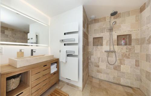 ein Bad mit einem Waschbecken und einer Dusche in der Unterkunft Le Loft De La Grange 