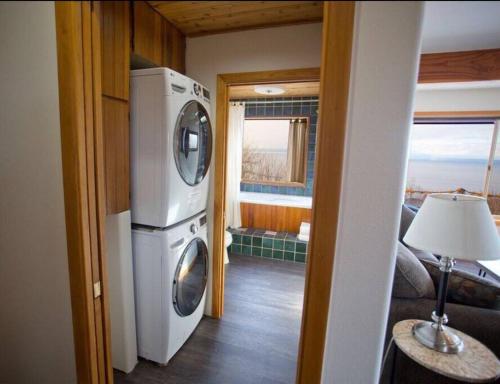 a kitchen with a washer and dryer in a room at The Lookout - ALASKA SIZED VIEWS in Homer