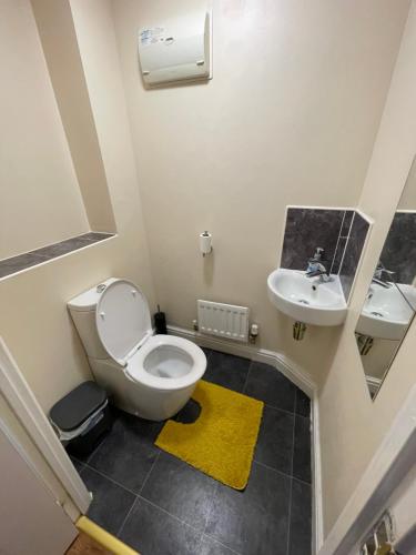 a small bathroom with a toilet and a sink at Holiday Home In Cardiff. Sleeps 6 in Cardiff