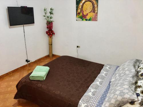 a room with a bed and a tv in a room at Dorado Airport rooms & apartments in Bogotá