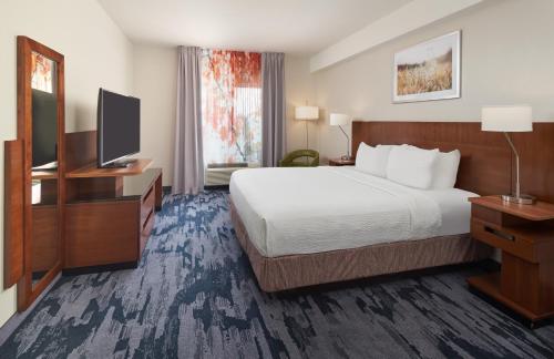 um quarto de hotel com uma cama e uma televisão de ecrã plano em Fairfield Inn & Suites by Marriott Orlando International Drive/Convention Center em Orlando