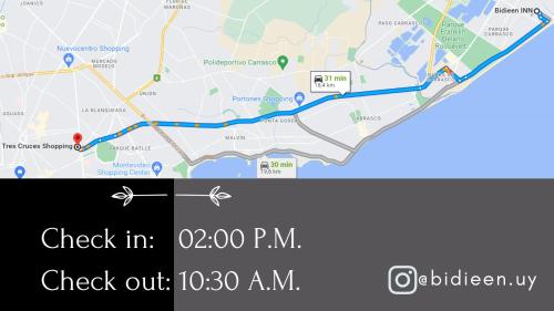 a screenshot of a map of a subway line at Bidieen Inn Uruguay in Carrasco