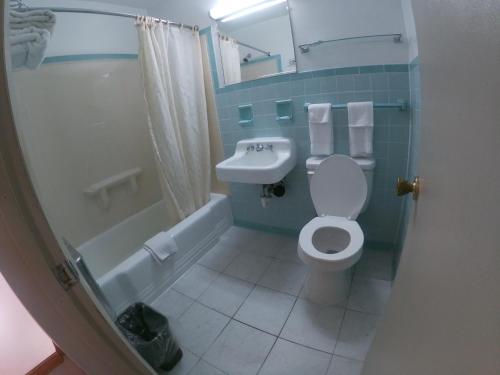 a bathroom with a white toilet and a sink at Budget Inn Clearfield PA in Clearfield