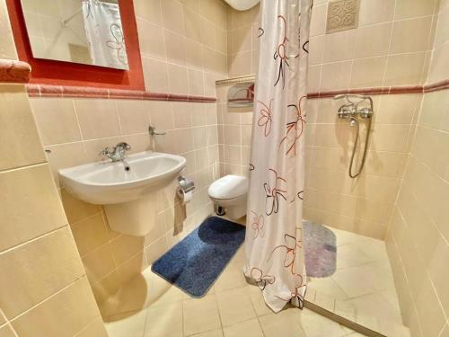 a bathroom with a sink and a toilet and a shower at Apartment Monica in Sveti Vlas