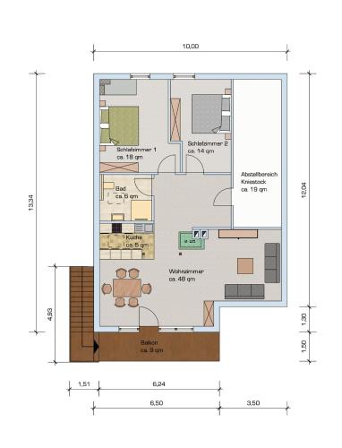 a floor plan of a house at Chalet Chiemgau 90 qm 3 Zimmer Balkon in Übersee