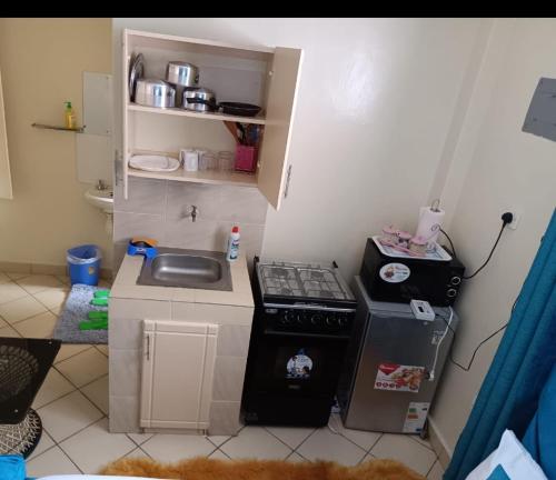 a small kitchen with a sink and a stove at Attic place South B. in Nairobi