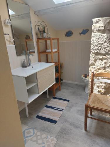 a bathroom with a sink and a toilet at Le Manoir Lacustre in Queyrac