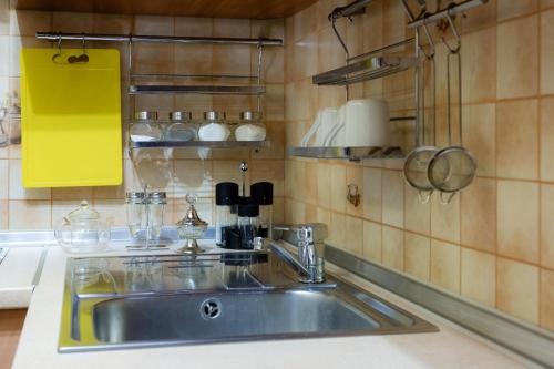 a kitchen counter with a sink in a kitchen at Poznyakoff Aparthotel in Kyiv