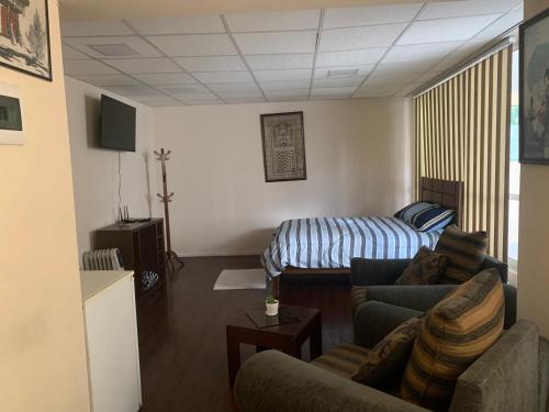 ein Wohnzimmer mit einem Sofa und einem Bett in der Unterkunft Estudio in La Paz