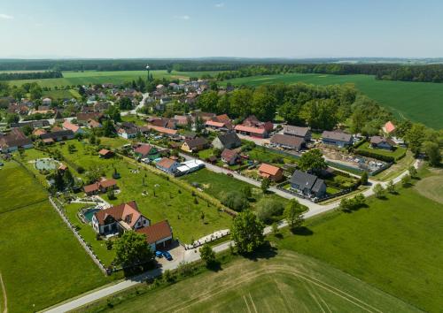 an aerial view of a small village with houses at Apartmán Domanín 124 in Třeboň