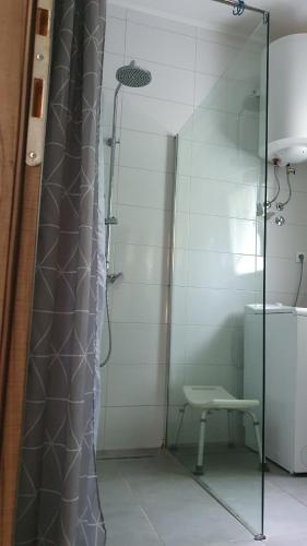 y baño con ducha y puerta de cristal. en By Osibov 7, en Kaštela