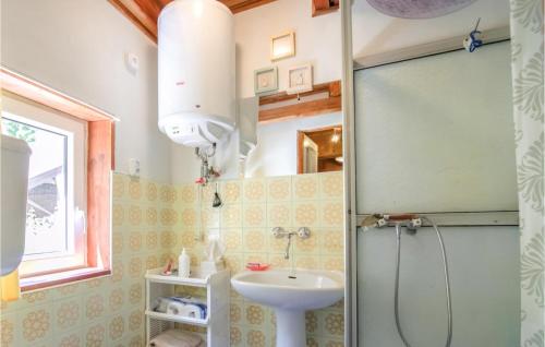 a bathroom with a sink and a shower at Nice Home In Wilimy With Kitchen in Wilimy