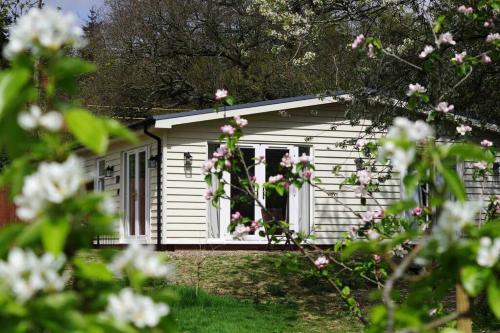 a small house with pink flowers in front of it at Orchard Cottage - Kent in Lyminge