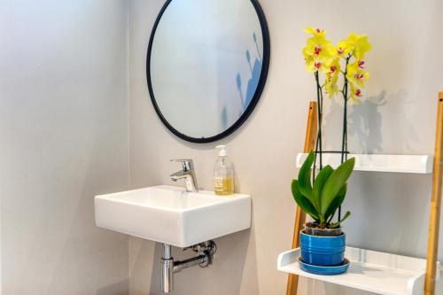 a bathroom with a sink and a mirror at Stonehurst Views - 1 Bed Flatlet in Cape Town