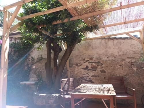 un tavolo e sedie sotto un albero sotto un tetto in legno di Fontantica di Vernazza cod citra 011030-lt-0043 a Vernazza