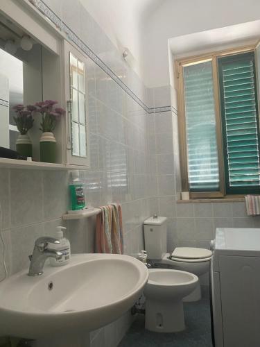 a white bathroom with a sink and a toilet at La casina di Settimo in Settimo Torinese