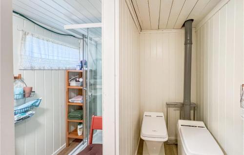 ein Bad mit einem WC und einem Waschbecken in der Unterkunft Pet Friendly Home In Fvang With Kitchen in Tromsnes