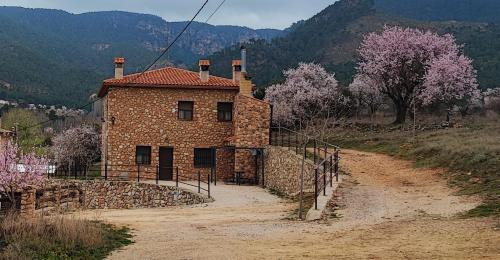 una casa de piedra en un camino de tierra junto a una montaña en Casas Rurales La Loma, en Riópar