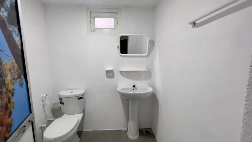 ニラヴェリにあるCoconut Leaf Shadow Guestの白いバスルーム(トイレ、シンク付)